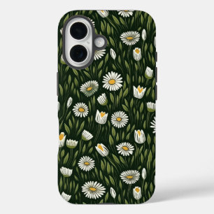 Coques iPhone 16 Motif vibrant de marguerite avec des accents verts