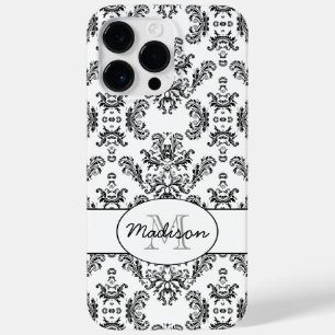 Coque Pour Pour iPhone 14 Pro Max Motif vintage blanc et noir Monogramme