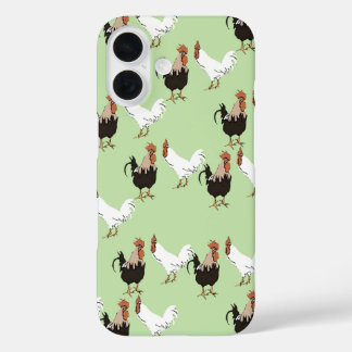 Coques iPhone 16 Motif vintage de poulet Barnyard sur vert