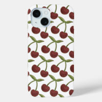 Motif vintage illustré de cerise sur blanc