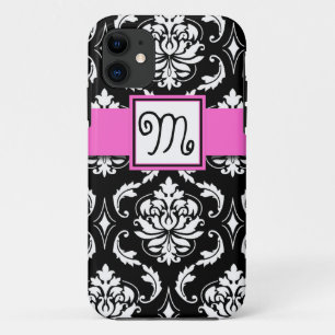 COQUES POUR iPhone MOTIF VINTAGE INITIAL, ROSE, NOIR GIRLY DE DAMASSÉ