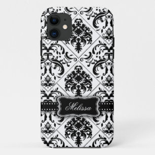 Coque iPhone 11 Motif vintage noir et blanc personnalisé de
