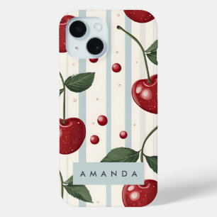 Coque Pour iPhone 15 Motif Vintage rétro rouge cerise personnalisé