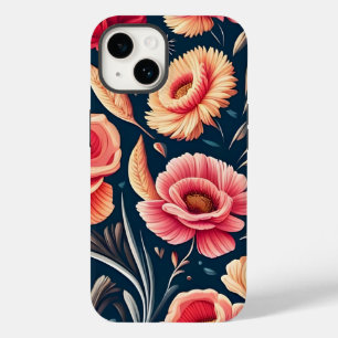Coque Pour iPhone 14 Motif vintage rose, orange et rouge