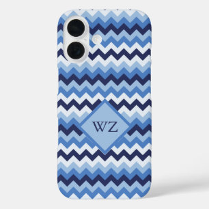 Coques iPhone 16 Motif Zigzag bleu bleu blanc noir
