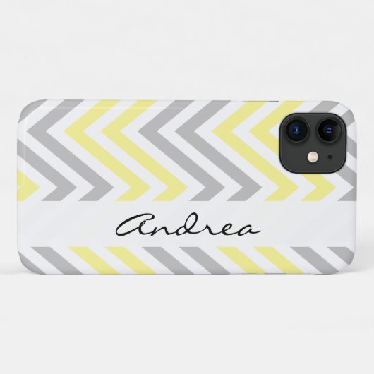 Coques Case-Mate iPhone Motif Zigzag, Chevron, Jaune, Gris, Votre Nom (Dos (Horizontal))