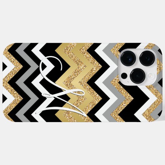 Coques Case-Mate iPhone Motif Zigzag d'or noir sur mesure (Verso (horizontal))