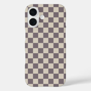 Coques iPhone 16 Motifs de crème beige, Chèque en carton À damiers