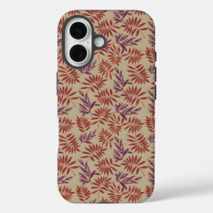 Coques iPhone 16 Motifs de feuilles rouges et violettes vifs sur fo
