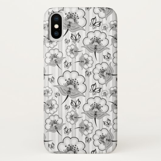 Coques Case-Mate iPhone Motifs de fleurs sans couture noir blanc mignons (Dos)