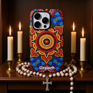 Coques iPhone 16 Pro Motifs de mandala colorés avec symétrie florale