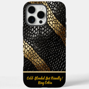 Coques iPhone 16 Pro Max Motifs élégants d'une peau de serpent noir et or