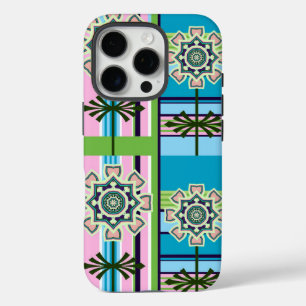 Coques iPhone 16 Pro Motifs géométriques rétro et fleurs imaginaires