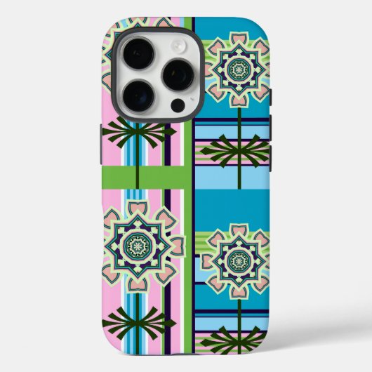 Coques Case-Mate iPhone Motifs géométriques rétro et fleurs imaginaires (Verso)