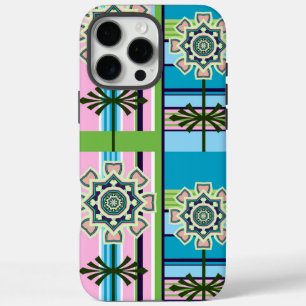 Coques iPhone 16 Pro Max Motifs géométriques rétro et fleurs imaginaires