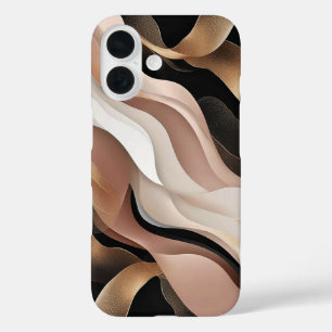 Coques iPhone 16 Motifs Ondulés Abstraits avec Or Élégant