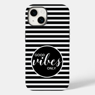 Coque Pour iPhone 14 Motivation Citation Good Vibes Only Rayures Noires