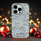 Coques Case-Mate iPhone Motivation florale brodée bleu clair personnalisée