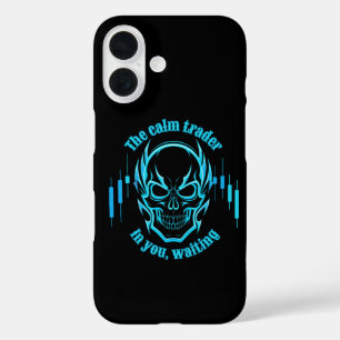 Coques iPhone 16 Motivation pour le commerce Crâne Trader calme