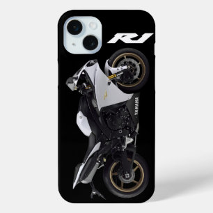Coque iPhone 15 Mini Moto blanche R1 Sportsbike