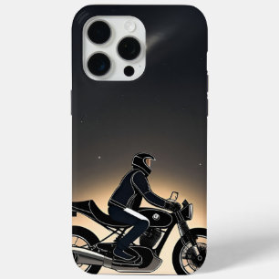 Coque iPhone 15 Pro Max Motocycliste roulant sous un ciel éclairé par la l