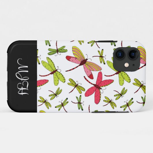 Coques Case-Mate iPhone Mouettes roses et vertes Monogrammes Initiales (Dos (Horizontal))