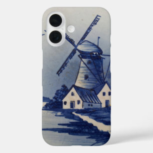 Coques iPhone 16 Moulin à vent bleu blanc de Delft vintage