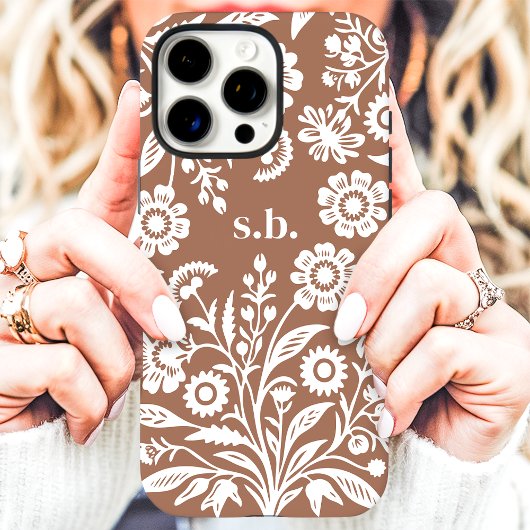 Coques Case-Mate iPhone Mousse de Mocha Fleur de Fauvette Rétro Monogramme