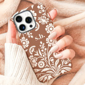 Coques Case-Mate iPhone Mousse de Mocha Fleur de Fauvette Rétro Monogramme