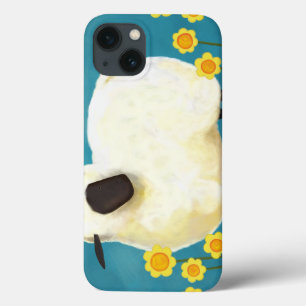iPhone 13 Case Moutons pelucheux et fleurs jaunes