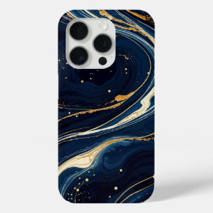 Coque iPhone 15 Pro Mouvement cosmique bleu et or galactique, Espace p