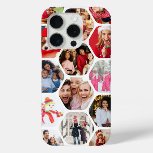 Coque iPhone 15 Pro Multi Photo Collage Simple Moderne Hexagon Motif