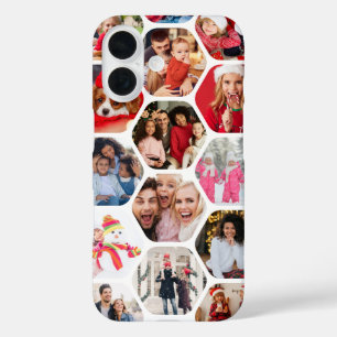 Coques iPhone 16 Multi Photo Collage Simple Moderne Hexagon Motif