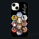 Coque Pour iPhone 14 Multiphoto Collage simple moderne personnalisé<br><div class="desc">Multi Photo Collage Simple Modern Personnalisé Nom Hexagon Motif Smartphone coque iphone dispose d'un collage photo de vos photos préférées en forme d'hexagone. Personnalisé avec votre nom. Parfait pour l'anniversaire, Noël, Fête des Mères, Fête des pères, Grands-parents, frère, soeur, meilleur ami et plus. CONSEIL PHOTO : centrez vos photos avant...</div>