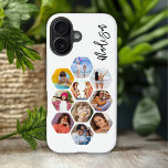 Coques iPhone 16 Multiphoto Collage simple moderne personnalisé<br><div class="desc">Multi Photo Collage Simple Modern Personnalisé Nom Hexagon Motif Smartphone iPhone 16 Coque Couverture comporte un collage photo de vos photos préférées en forme d'hexagone. Personnalisé avec votre nom. Parfait pour l'anniversaire, Noël, Fête des Mères, Fête des pères, Grands-parents, frère, soeur, meilleur ami et plus. Conçu par ©Evco Studio www.zazzle.com/store/evcostudio...</div>