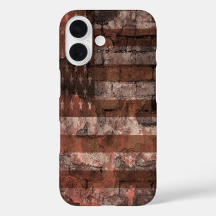 Coques iPhone 16 Mur de briques du drapeau américain