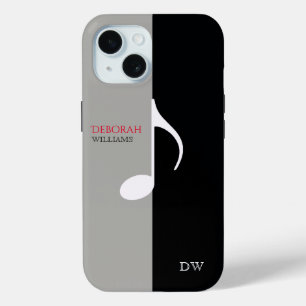Coque Pour iPhone 15 Music Note moderne noir & gris
