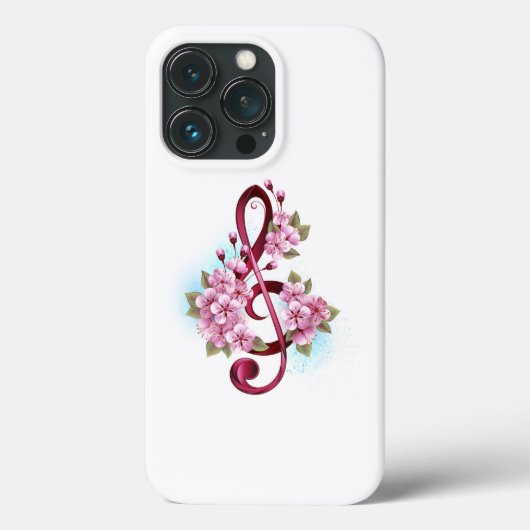 Coques Case-Mate iPhone Musical treble clef notes with sakura flowers (Verso)