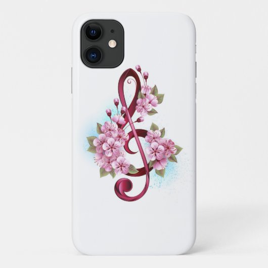 Coques Case-Mate iPhone Musical treble clef notes with sakura flowers (Dos)
