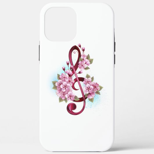 Coques Case-Mate iPhone Musical treble clef notes with sakura flowers (Verso)