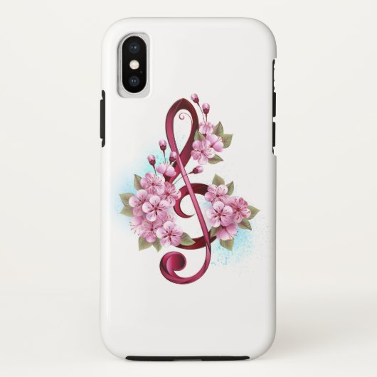 Coques Case-Mate iPhone Musical treble clef notes with sakura flowers (Dos)