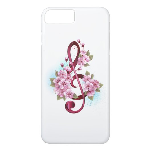Coques Case-Mate iPhone Musical treble clef notes with sakura flowers (Dos)