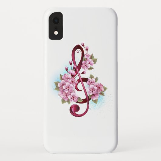 Coques Case-Mate iPhone Musical treble clef notes with sakura flowers (Dos)