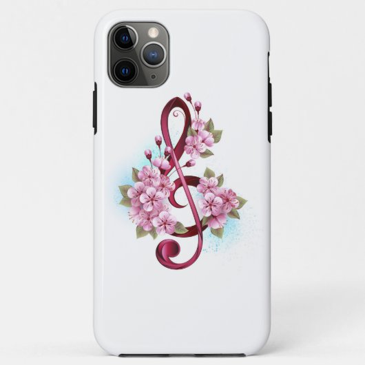 Coques Case-Mate iPhone Musical treble clef notes with sakura flowers (Dos)