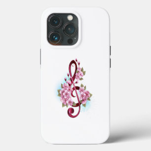 Case-Mate iPhone Case Musical treble clef notes with sakura flowers
