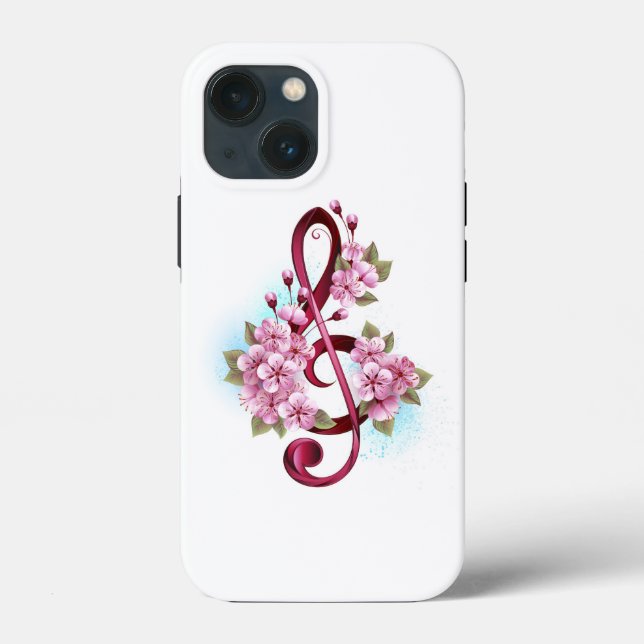 Coques Case-Mate iPhone Musical treble clef notes with sakura flowers (Verso)