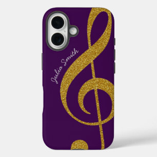 Coques iPhone 16 musique de clé trible or personnalisé violet
