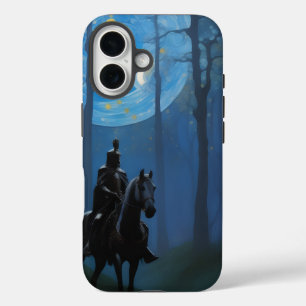 Coques iPhone 16 Mystérieux Chevalier Noir dans la Forêt Lune