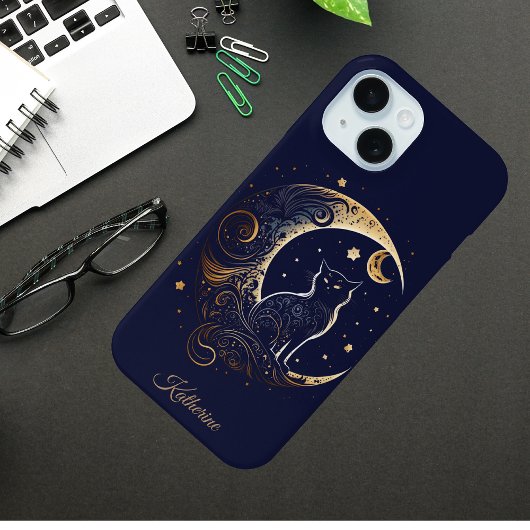 Coques Case-Mate iPhone Mystical Cat Moon - Personalized Celestial Gift