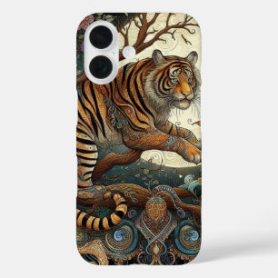 Coques iPhone 16 Mystical Jungle Cat Whimsical Filigree